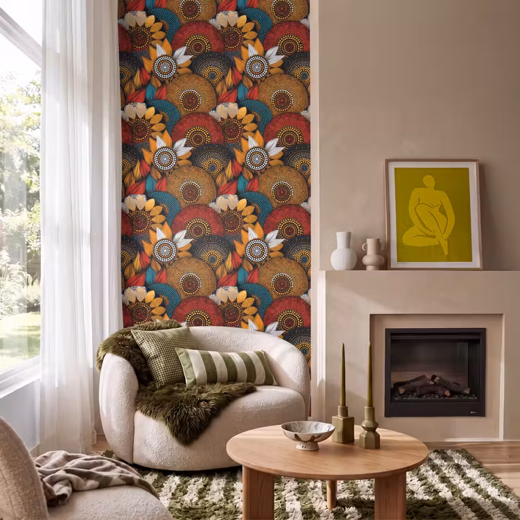 Behang - Kleurrijk - Aboriginal - Dot Painting - Botanisch - Patroon — 1
