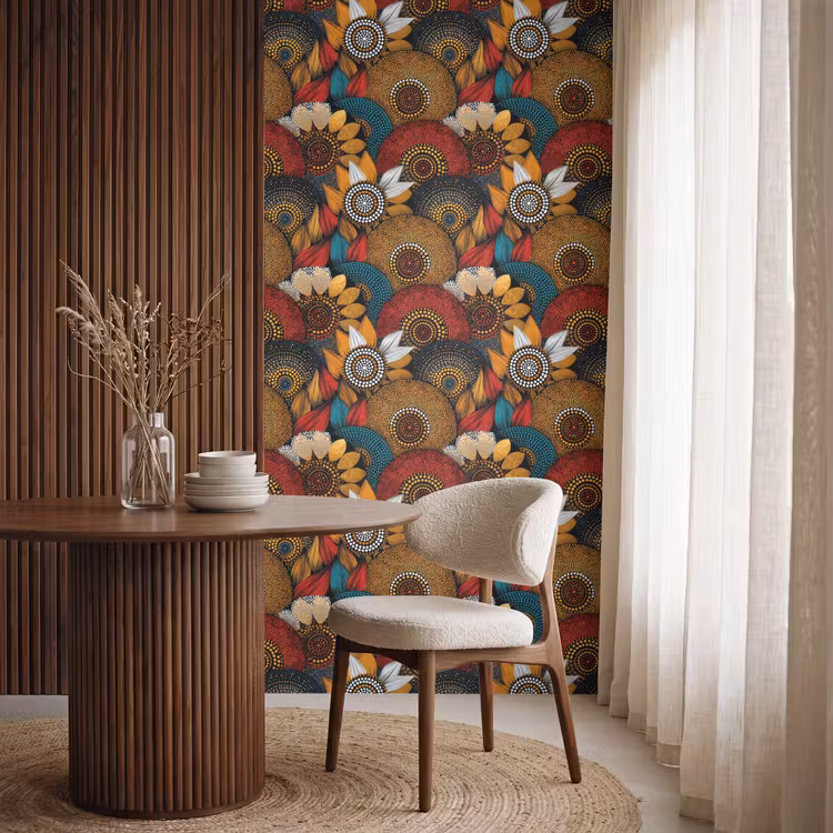 Behang - Kleurrijk - Aboriginal - Dot Painting - Botanisch - Patroon — 4