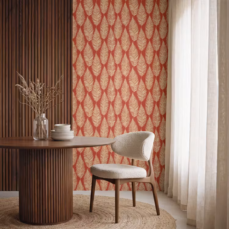 Behang - Rood - Botanisch - Varen - Patroon — 4