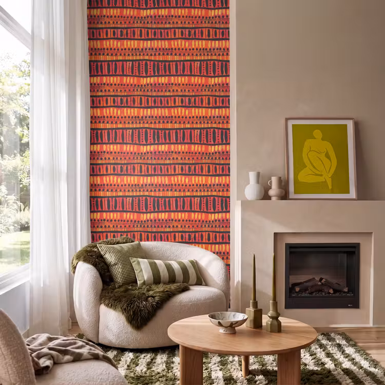 Behang - Rood - Oranje - Etnisch - Expressief - Patroon — 1