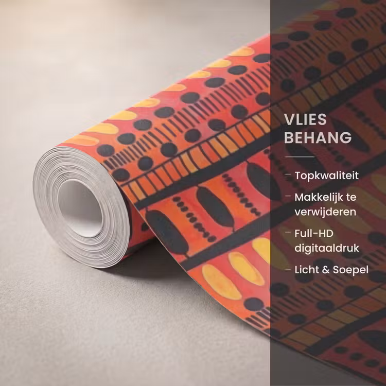 Behang - Rood - Oranje - Etnisch - Expressief - Patroon — 3