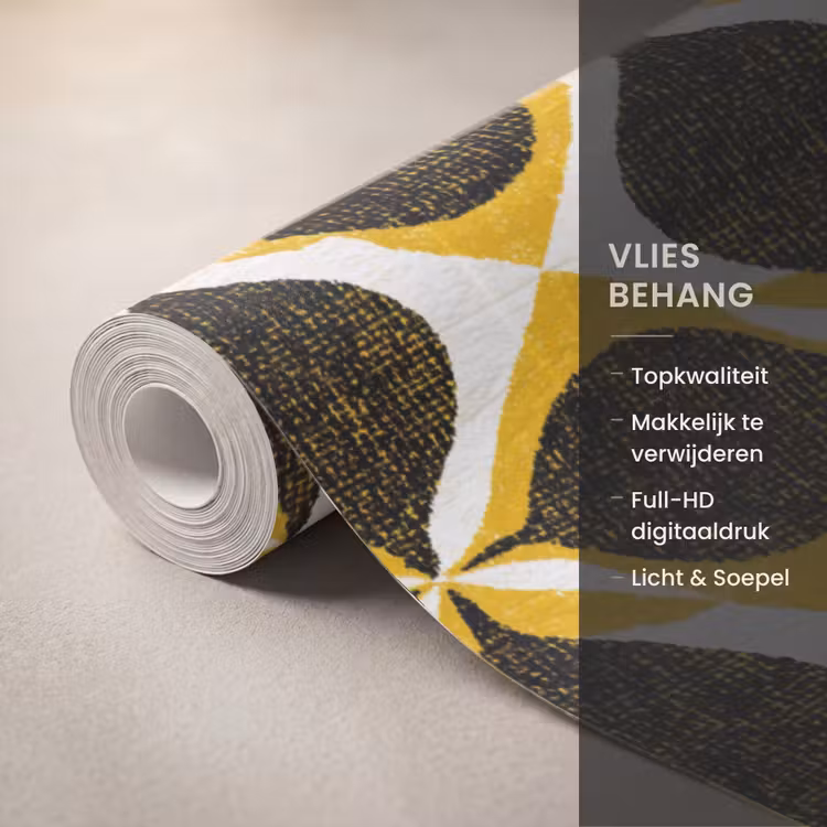 Behang - Geel - Zwart - Geometrisch - Retro - Textuur — 3