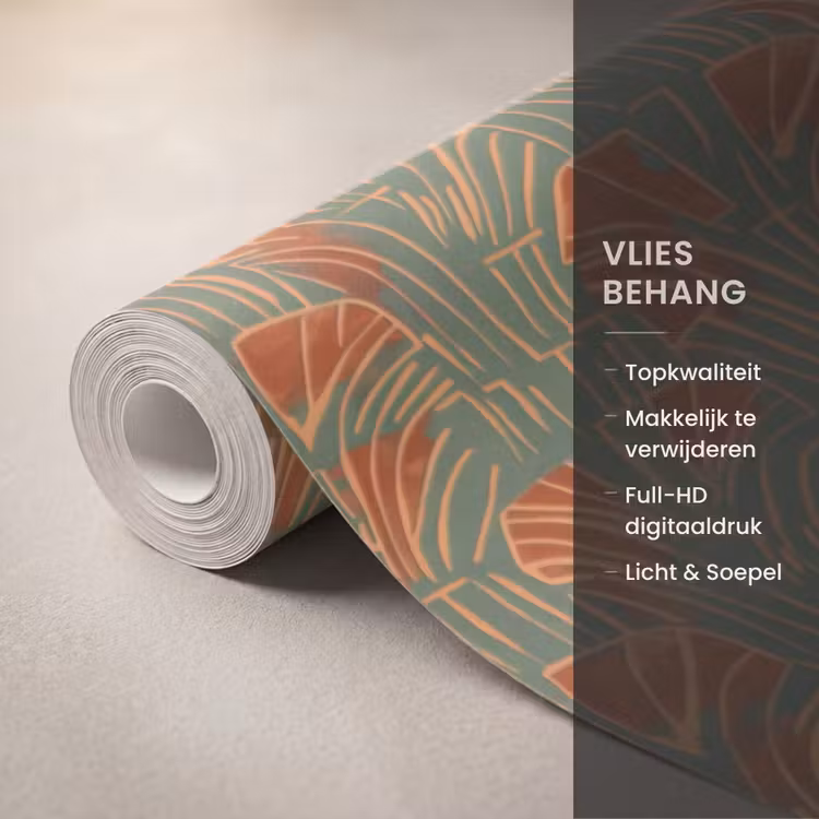 Behang - Groen - Terracotta - Deco - Waaiers — 3