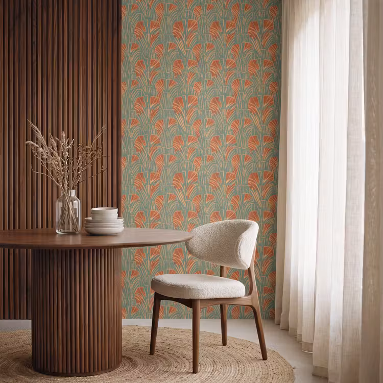 Behang - Groen - Terracotta - Deco - Waaiers — 4