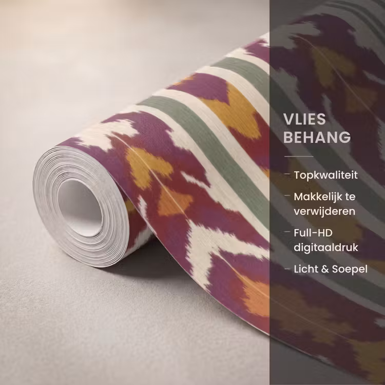 Behang - Ikat - Bordeauxrood - Etnisch - Patroon — 3
