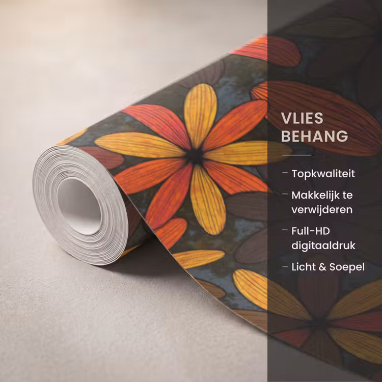 Behang - Oranje - Retro - Bloemen - Herfst — 3