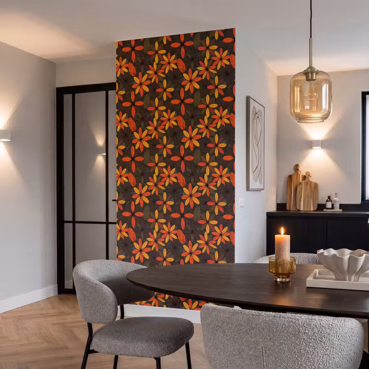 Behang - Oranje - Retro - Bloemen - Herfst — 5