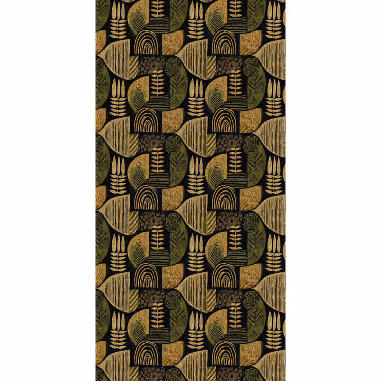 Behang - Zwart - Okergeel - Botanisch - Textuur — 2