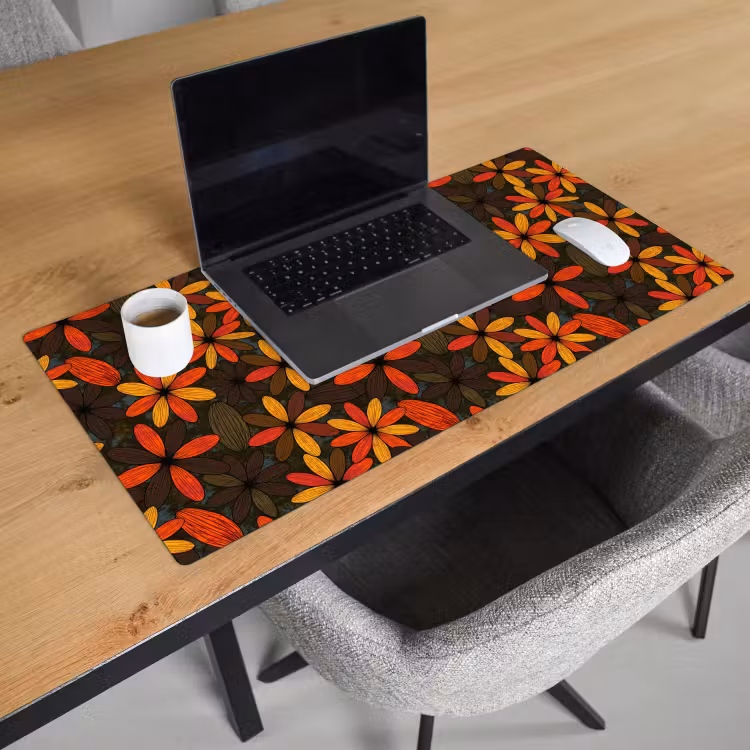 Bureau onderlegger - Oranje - Retro - Bloemen - Herfst — 3