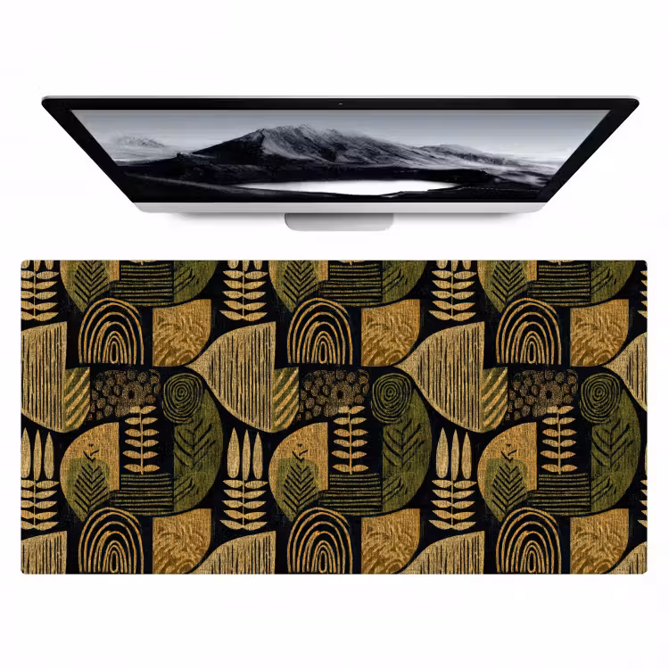 Bureau onderlegger - Zwart - Okergeel - Botanisch - Textuur — 1