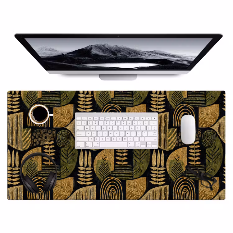 Bureau onderlegger - Zwart - Okergeel - Botanisch - Textuur — 4