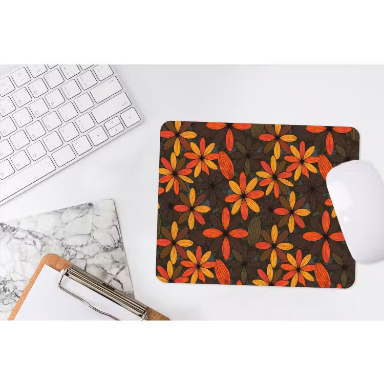 Muismat - Oranje - Retro - Bloemen - Herfst — 2