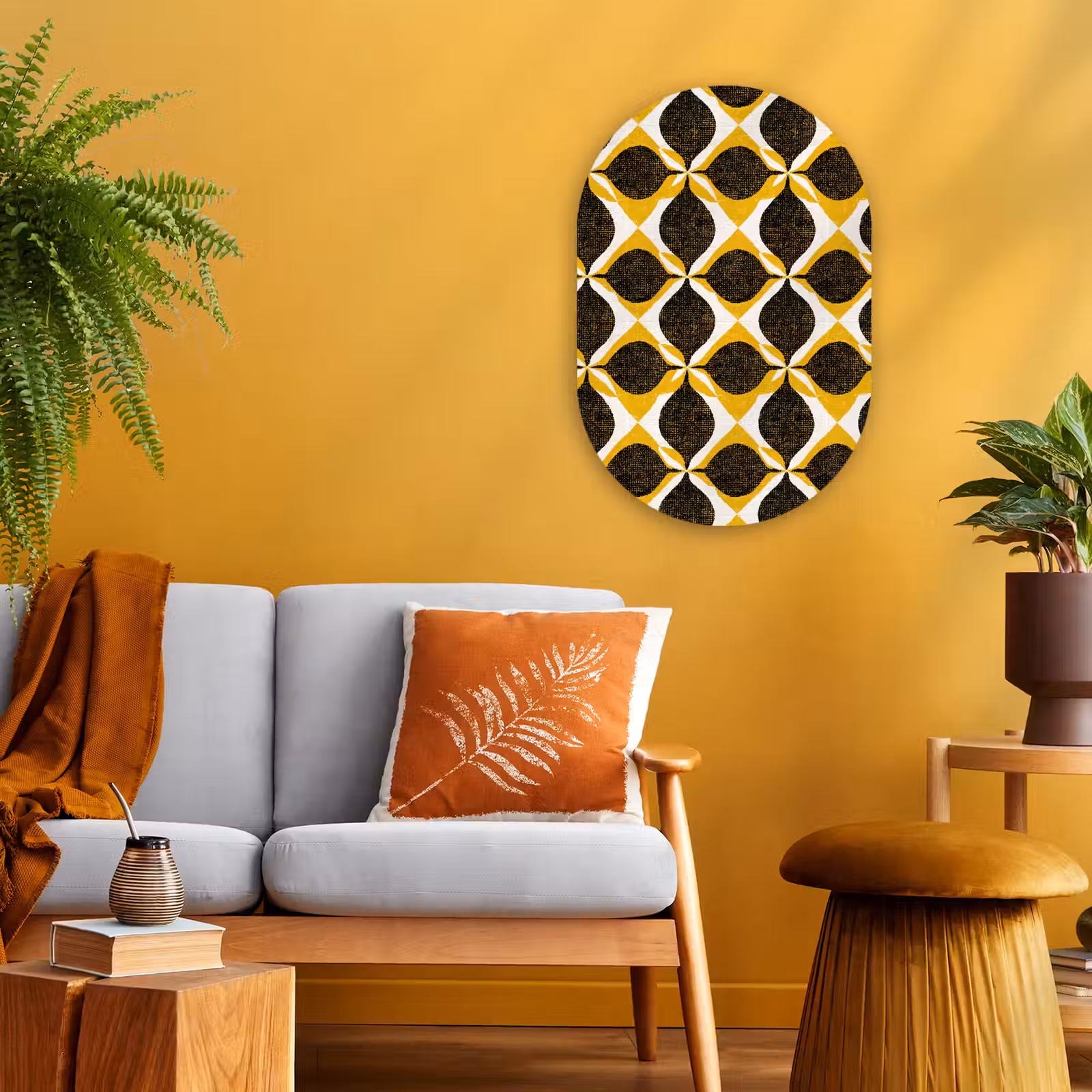 Muurovaal - Kunststof - Geel - Zwart - Geometrisch - Retro - Textuur — 1