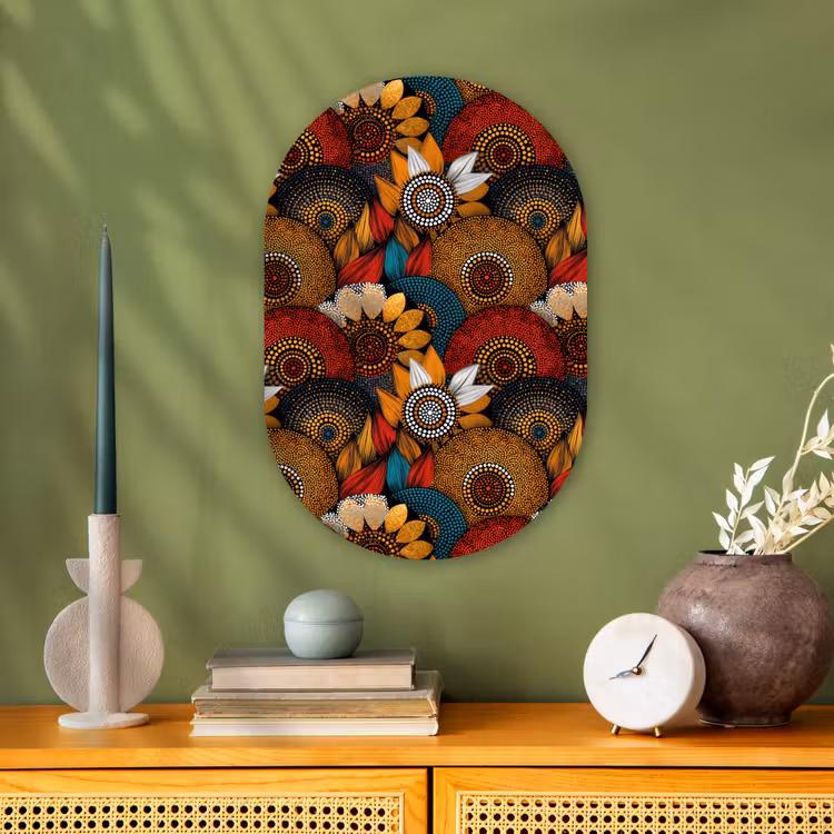 Muurovaal - Kunststof - Kleurrijk - Aboriginal - Dot Painting - Botanisch - Patroon — 3