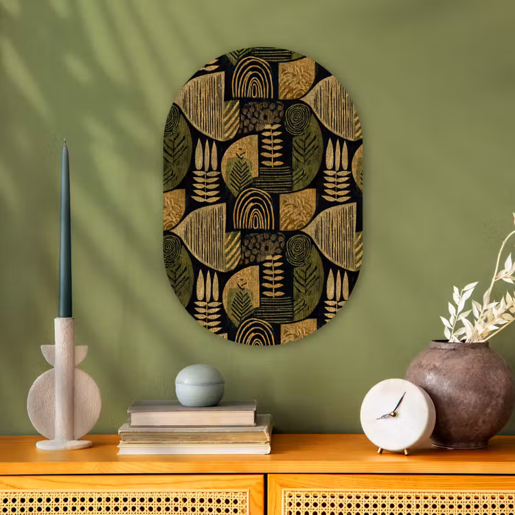 Muurovaal - Kunststof - Zwart - Okergeel - Botanisch - Textuur — 1