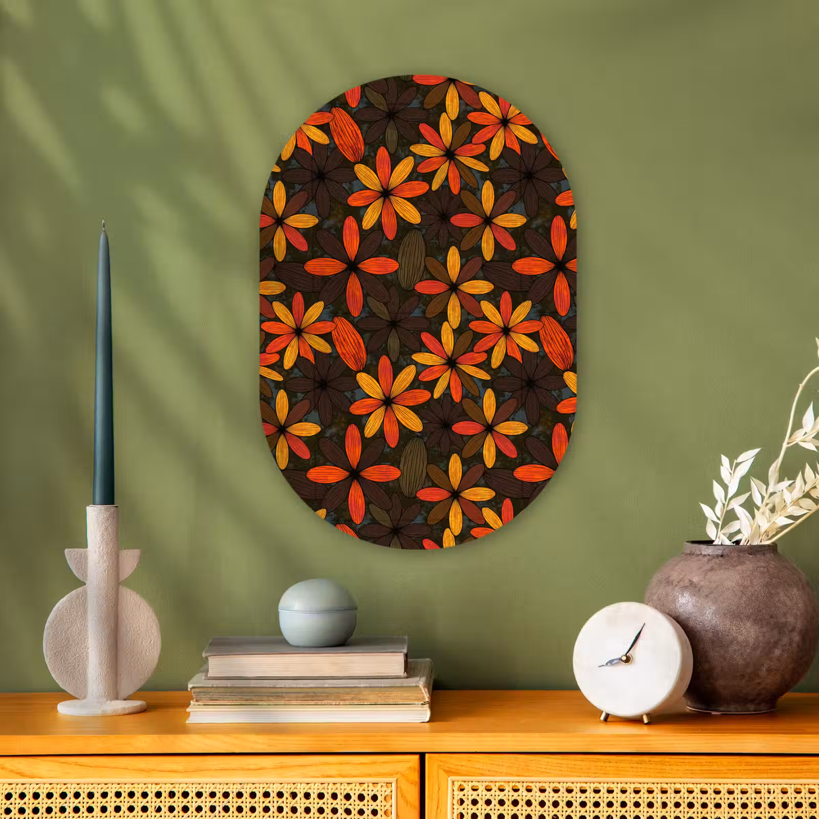Muurovaal - Kunststof - Oranje - Retro - Bloemen - Herfst — 1