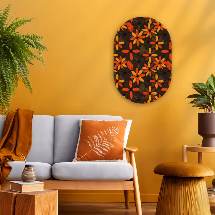 Muurovaal - Kunststof - Oranje - Retro - Bloemen - Herfst — 2
