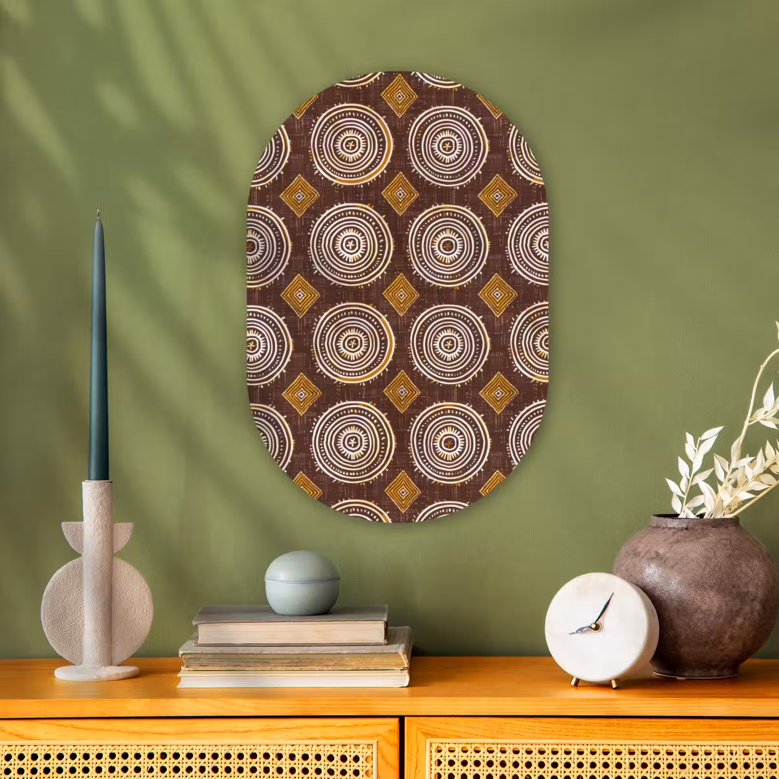 Muurovaal - Kunststof - Chocoladebruin - Etnisch - Tribaal - Cirkels - Patroon — 1