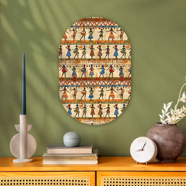 Muurovaal - Kunststof - Kleurrijk - Afrikaans - Etnisch - Dansende Vrouwen - Patroon — 2