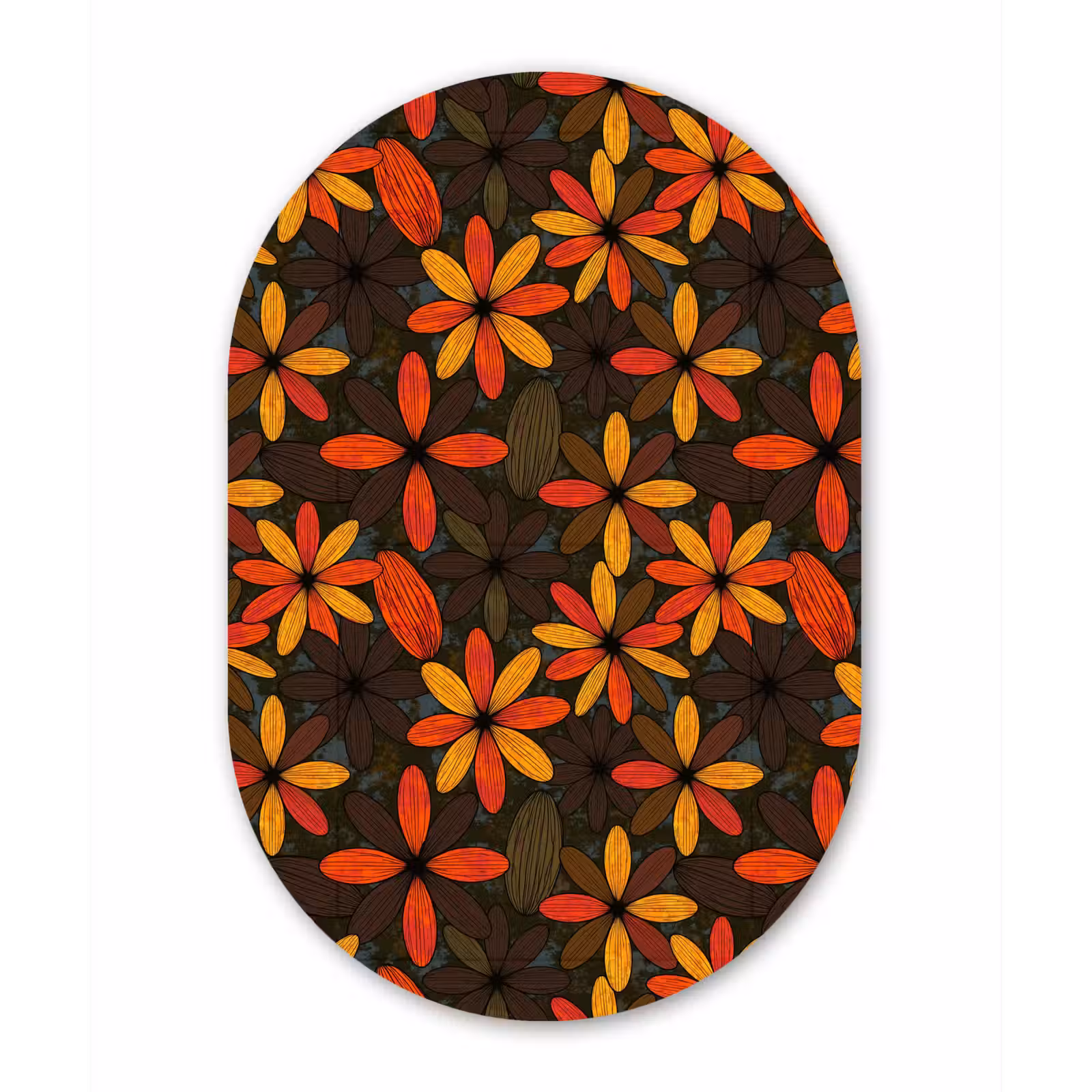 Muurovaal - Glas - Oranje - Retro - Bloemen - Herfst — 1