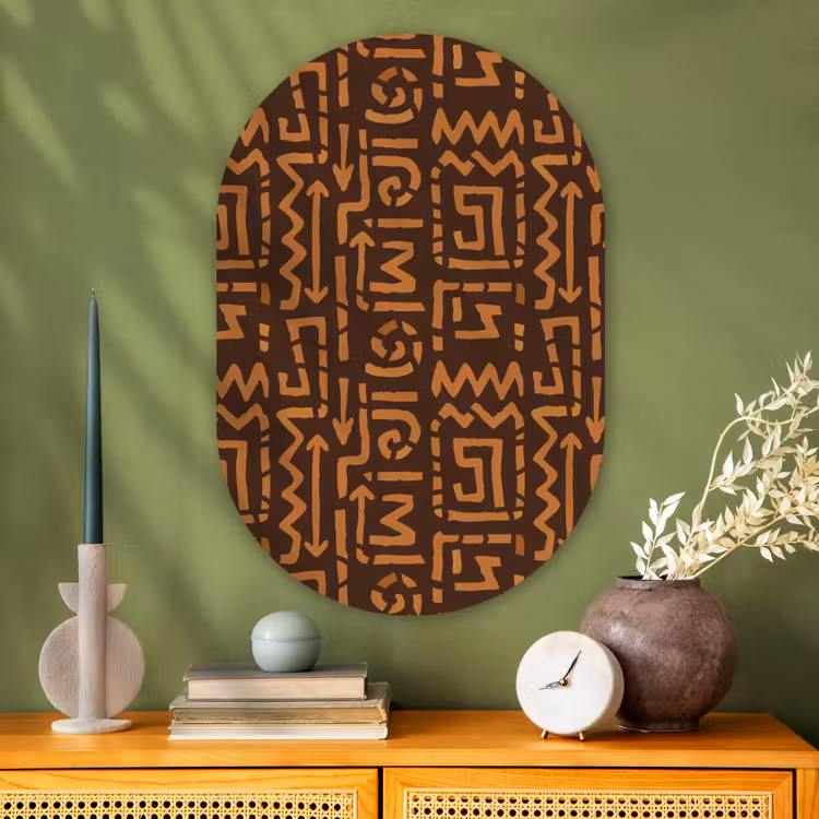 Muurovaal - Glas - Chocoladebruin - Etnisch - Tribaal - Symbolen — 2