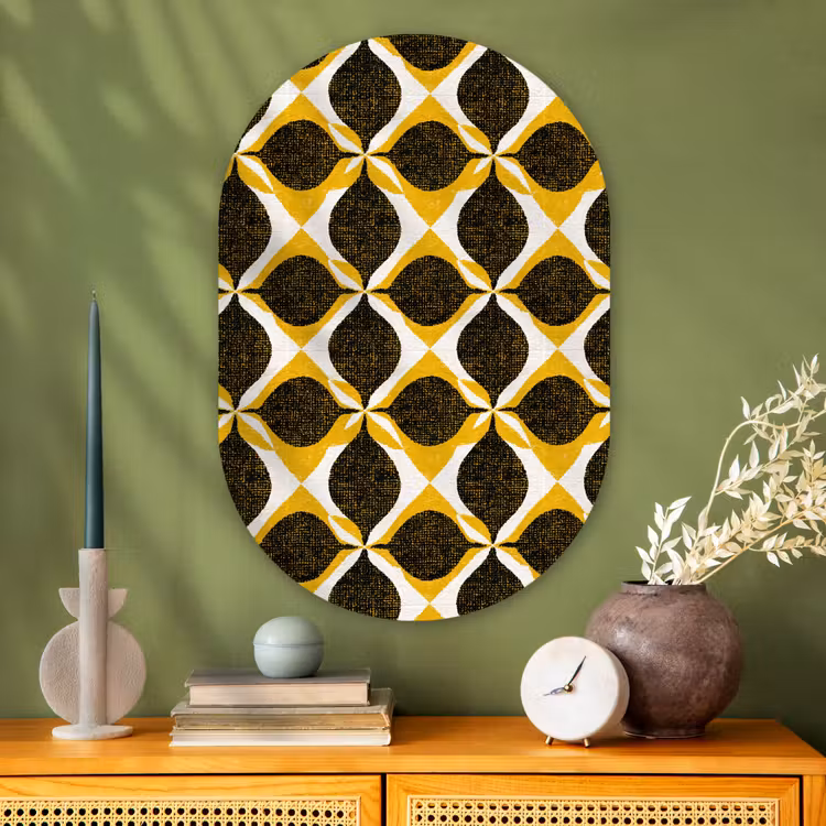 Muurovaal - Glas - Geel - Zwart - Geometrisch - Retro - Textuur — 2
