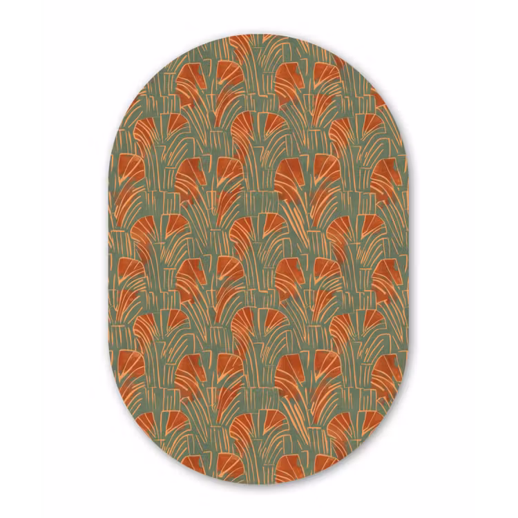 Muurovaal - Glas - Groen - Terracotta - Deco - Waaiers — 1