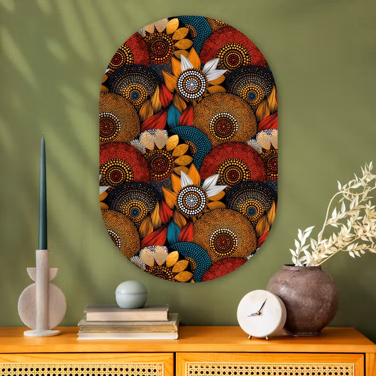 Muurovaal - Glas - Kleurrijk - Aboriginal - Dot Painting - Botanisch - Patroon — 2