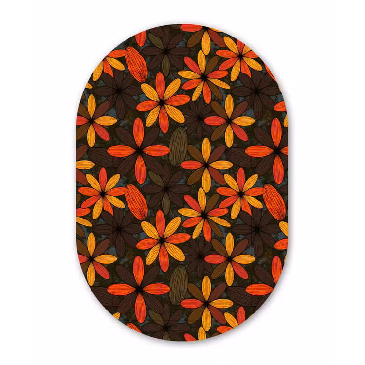 Muurovaal - Glas - Oranje - Retro - Bloemen - Herfst — 1