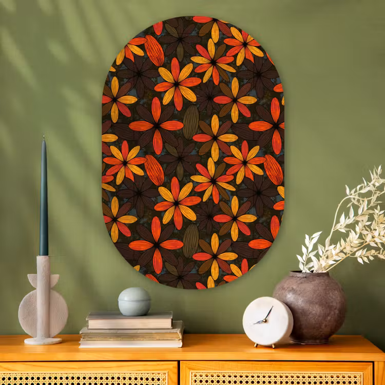 Muurovaal - Glas - Oranje - Retro - Bloemen - Herfst — 2