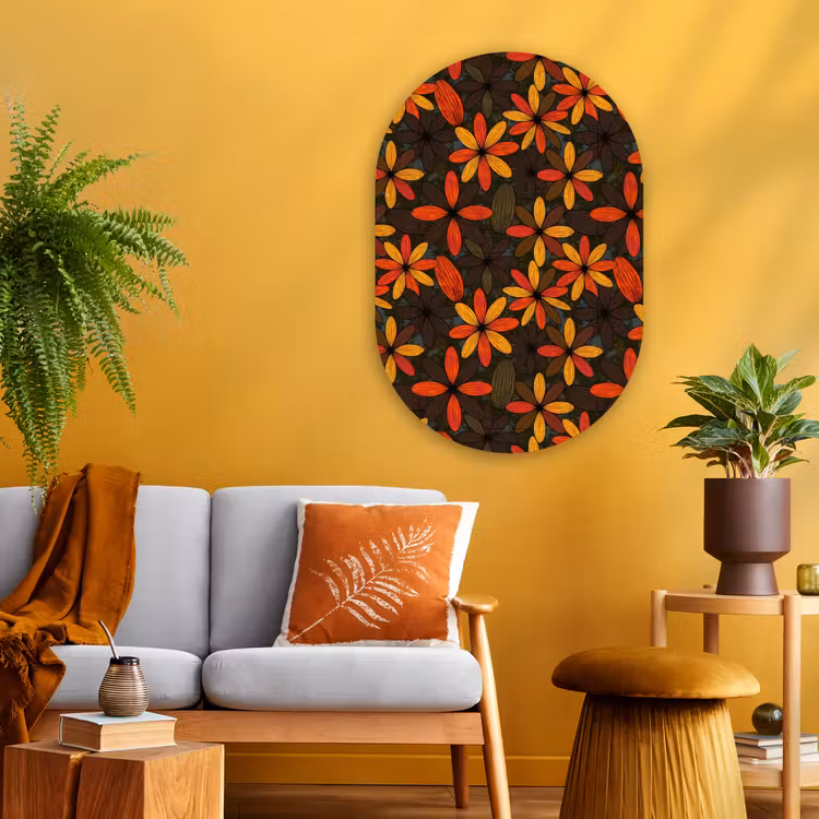 Muurovaal - Glas - Oranje - Retro - Bloemen - Herfst — 3