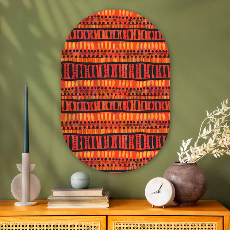 Muurovaal - Glas - Rood - Oranje - Etnisch - Expressief - Patroon — 2