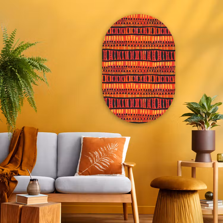 Muurovaal - Glas - Rood - Oranje - Etnisch - Expressief - Patroon — 3