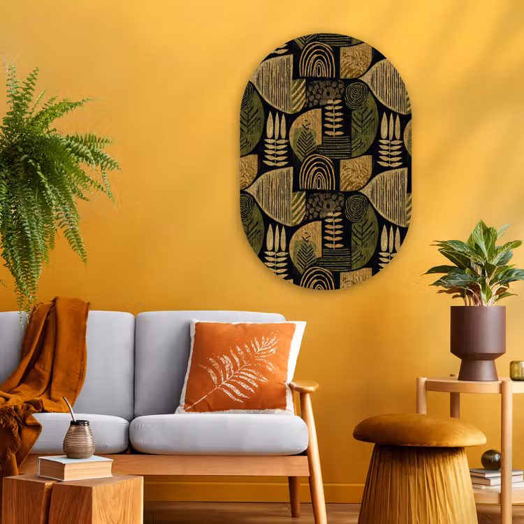 Muurovaal - Glas - Zwart - Okergeel - Botanisch - Textuur — 3
