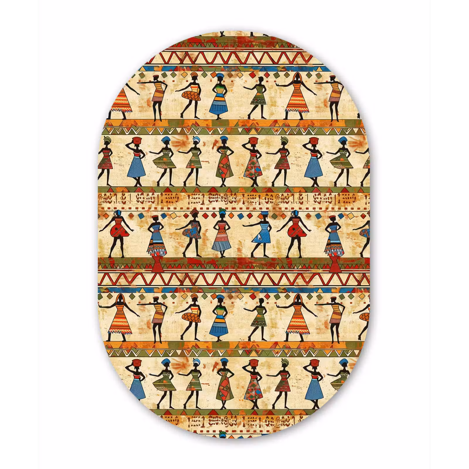 Muurovaal - Glas - Kleurrijk - Afrikaans - Etnisch - Dansende Vrouwen - Patroon — 1