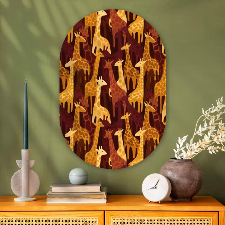 Muurovaal - Glas - Bruin - Giraffen - Safari - Patroon — 2