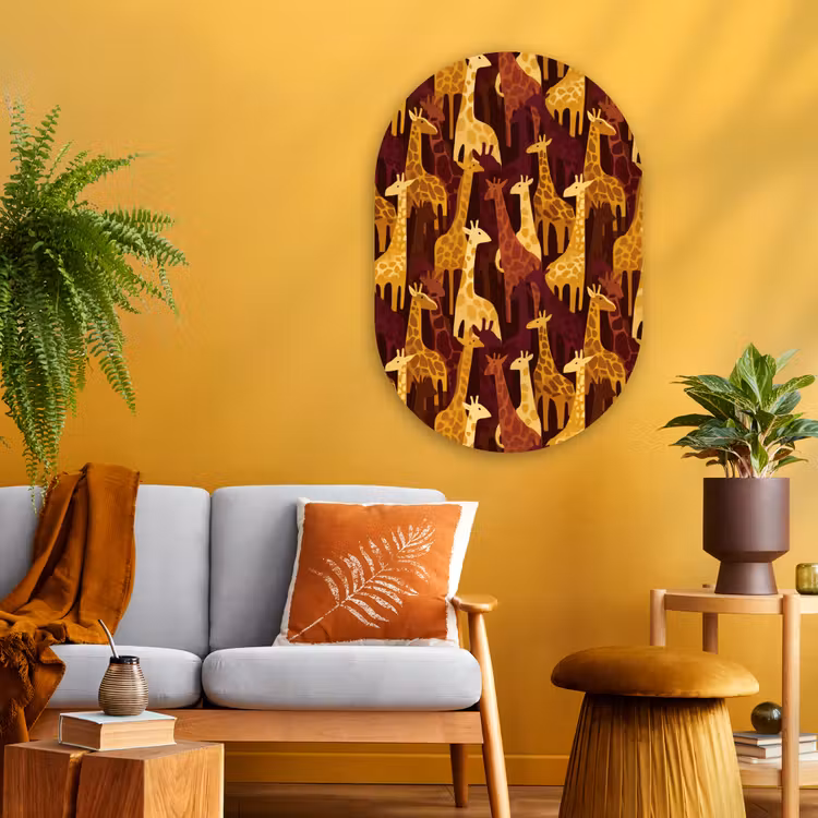 Muurovaal - Glas - Bruin - Giraffen - Safari - Patroon — 3
