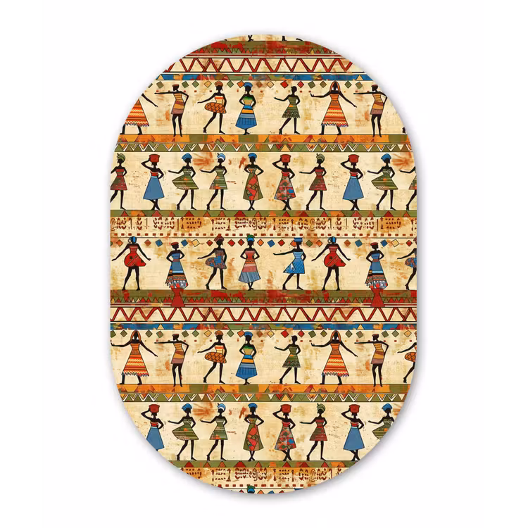 Muurovaal - Glas - Kleurrijk - Afrikaans - Etnisch - Dansende Vrouwen - Patroon — 1