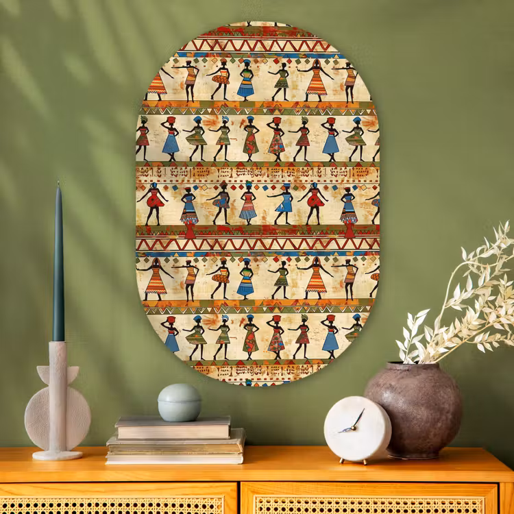 Muurovaal - Glas - Kleurrijk - Afrikaans - Etnisch - Dansende Vrouwen - Patroon — 2