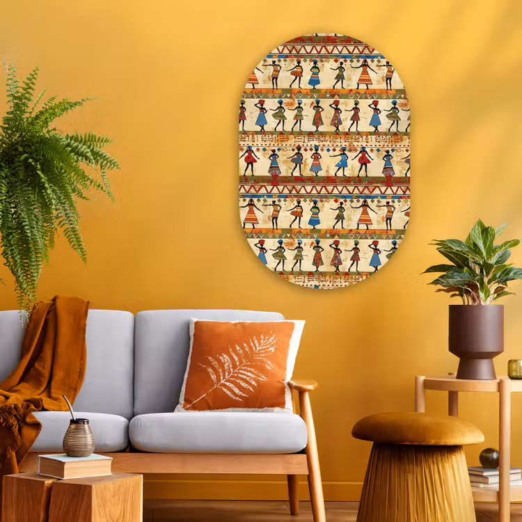 Muurovaal - Glas - Kleurrijk - Afrikaans - Etnisch - Dansende Vrouwen - Patroon — 3