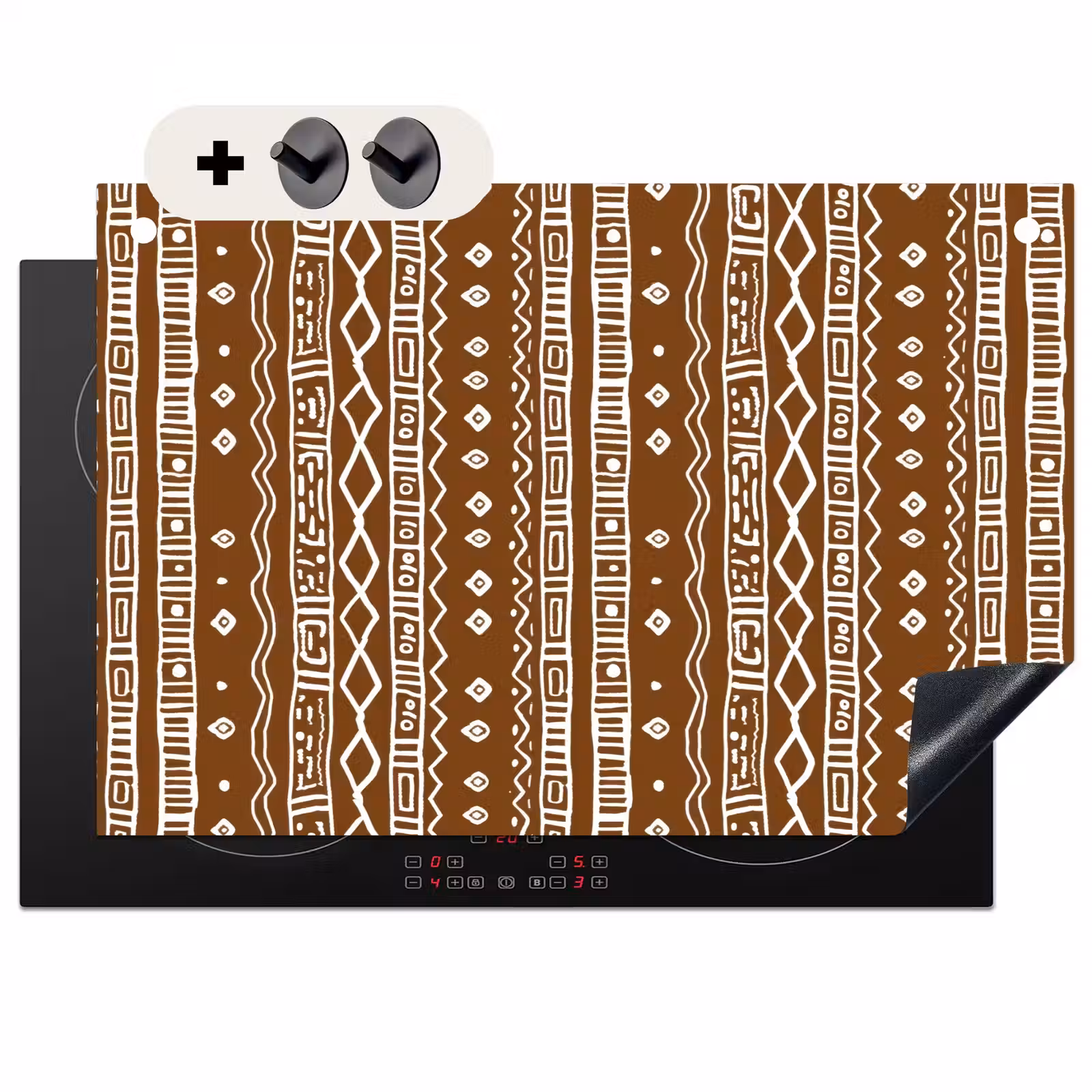 Inductie beschermer en spatscherm (2in1) - Chocoladebruin - Etnisch - Tribaal - Patroon — 1