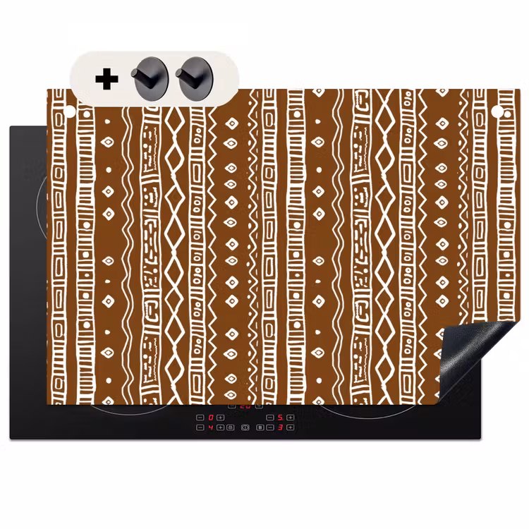 Inductie beschermer en spatscherm (2in1) - Chocoladebruin - Etnisch - Tribaal - Patroon — 1