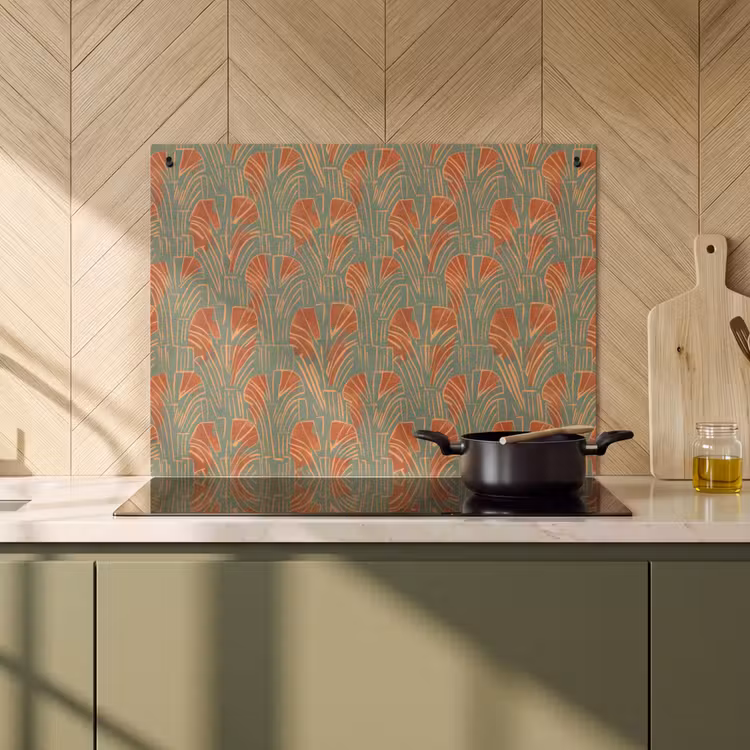 Inductie beschermer en spatscherm (2in1) - Groen - Terracotta - Deco - Waaiers — 2