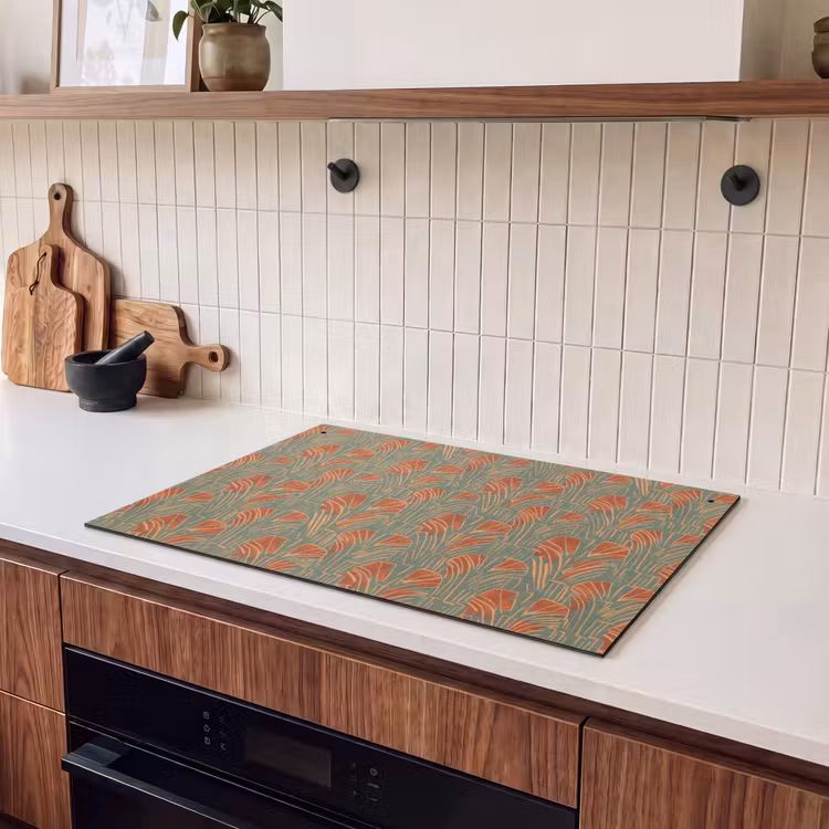 Inductie beschermer en spatscherm (2in1) - Groen - Terracotta - Deco - Waaiers — 3