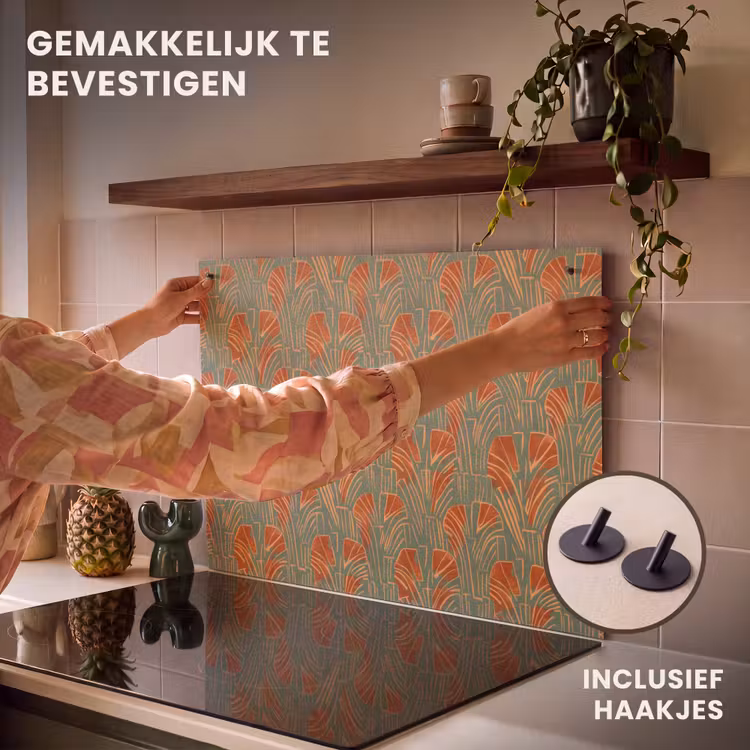 Inductie beschermer en spatscherm (2in1) - Groen - Terracotta - Deco - Waaiers — 7