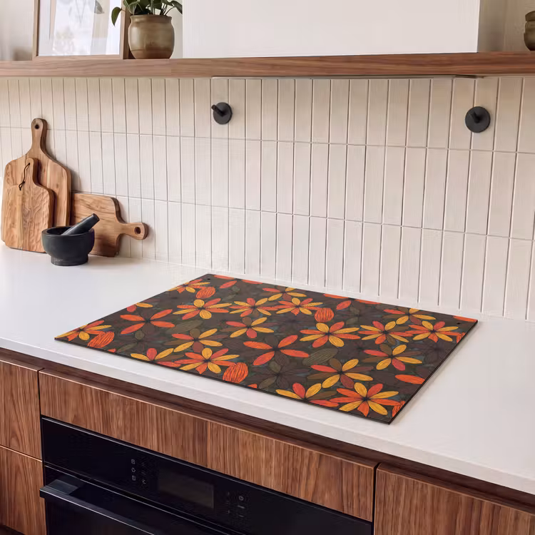 Inductie beschermer en spatscherm (2in1) - Oranje - Retro - Bloemen - Herfst — 3