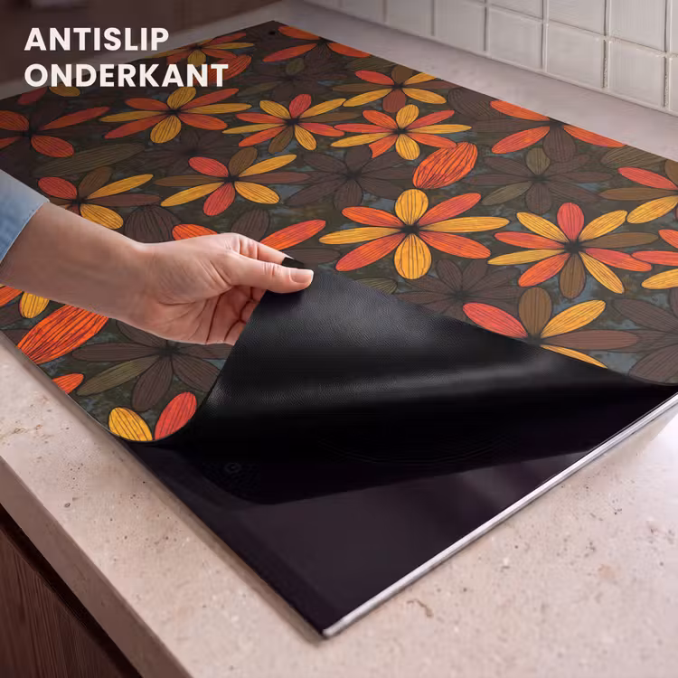 Inductie beschermer en spatscherm (2in1) - Oranje - Retro - Bloemen - Herfst — 4