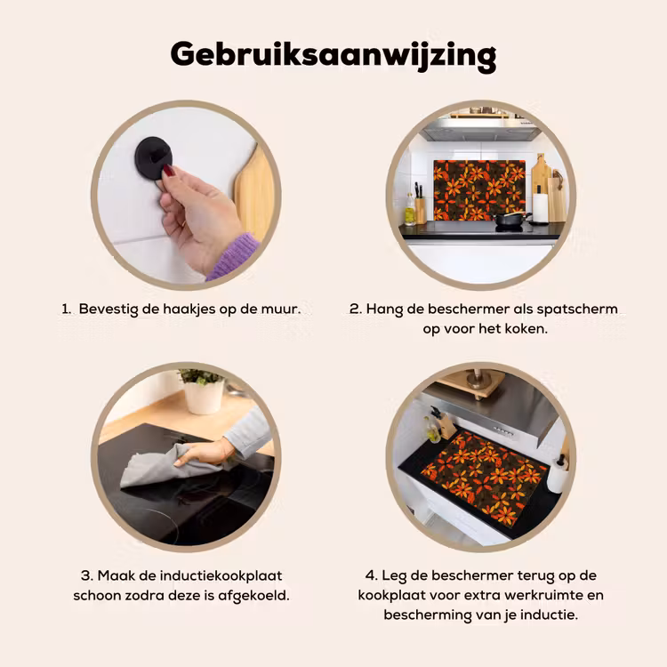 Inductie beschermer en spatscherm (2in1) - Oranje - Retro - Bloemen - Herfst — 6