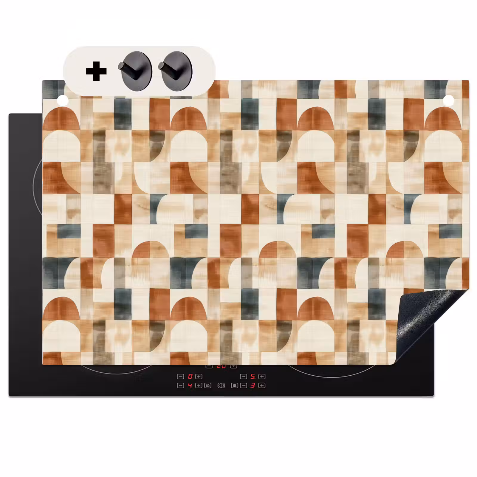 Inductie beschermer en spatscherm (2in1) - Terracotta - Geometrisch - Aquarel - Textuur — 1