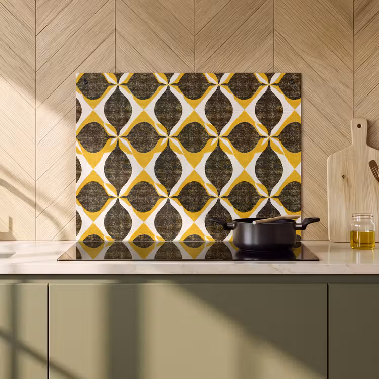 Inductie beschermer en spatscherm (2in1) - Geel - Zwart - Geometrisch - Retro - Textuur — 2